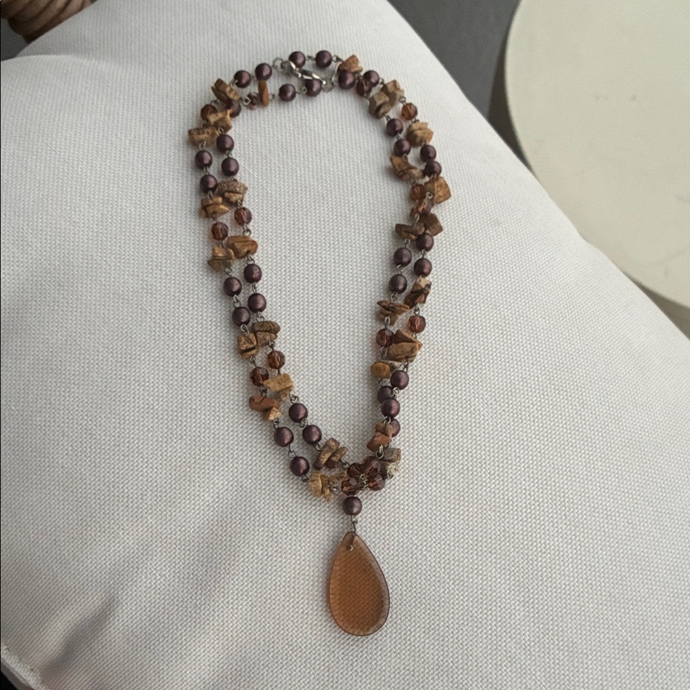 Brown Beaded Necklace with Pendant